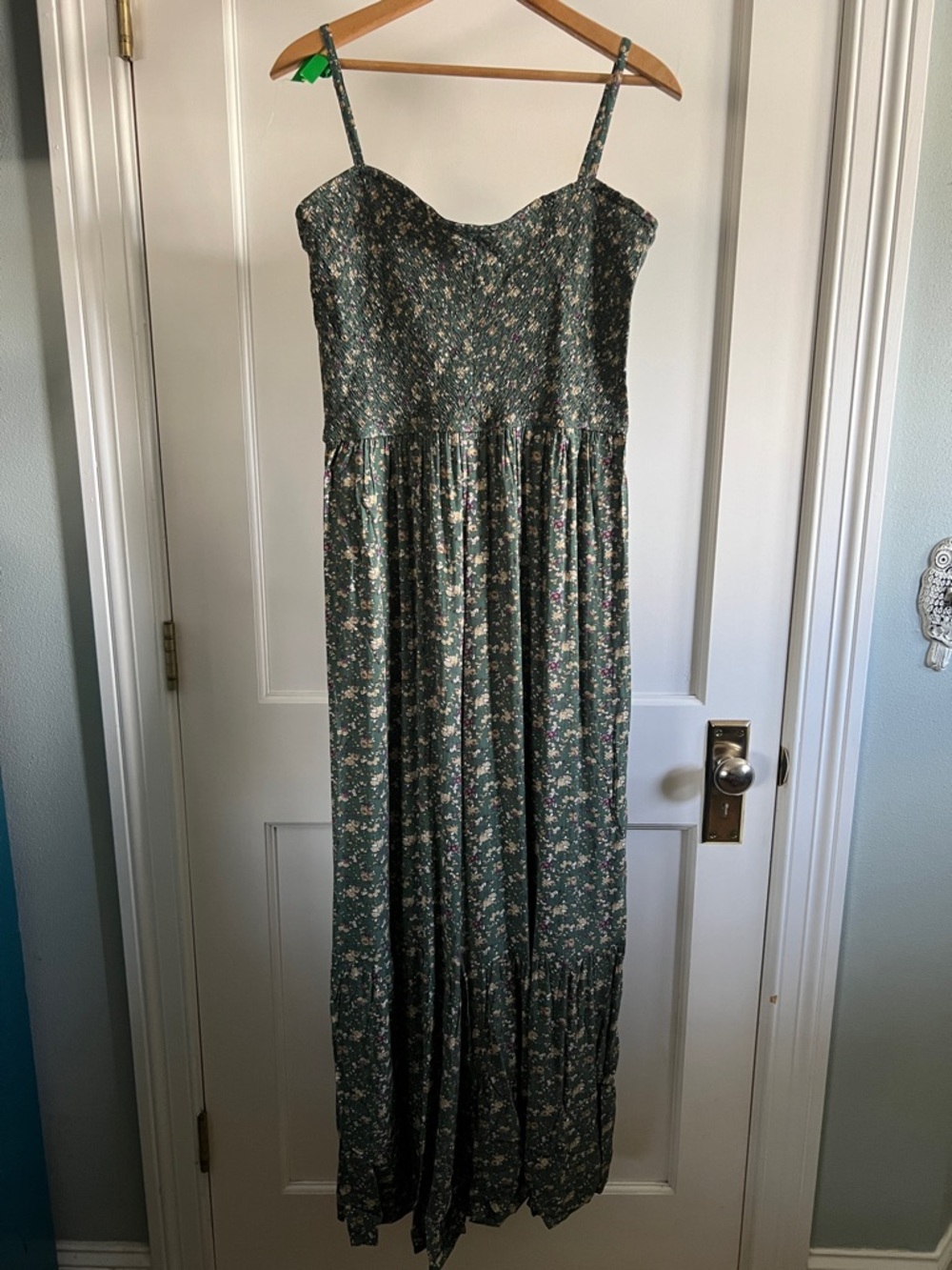Green Floral Spaghetti Strap maxi romper